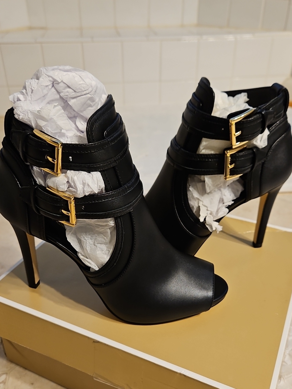 Michael Kors  Black Leather Cutout Ankle Booties 71/2